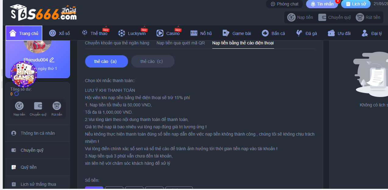 Phương thức nạp tiền bằng thẻ cào đơn giản không phức tạp